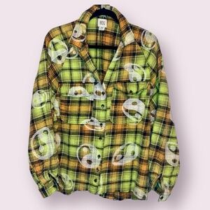 UO Urban Outfitters BDG Yin Yang Flannel Button Up Top Yellow Orange Size Medium